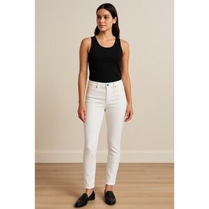 J McLaughlin White Straight Leg Denim Jeans Women‎ Size 6 Gold Button Detail